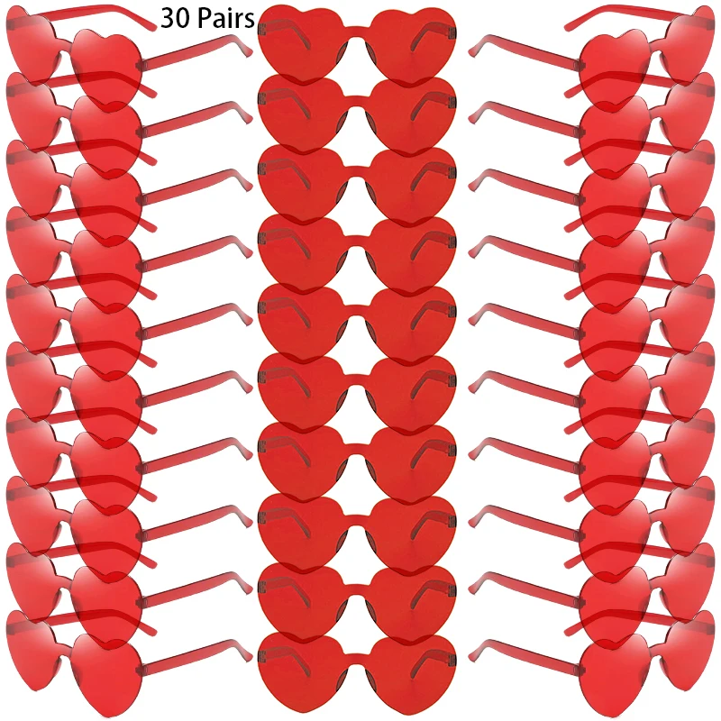 KAMMPT 30 Paar pro Set herzförmige Sonnenbrille, niedlich, randlos, einfarbig, Strandurlaub, Sonnenbrille für Damen, modisches Design, Rave-Sonnenbrille 3