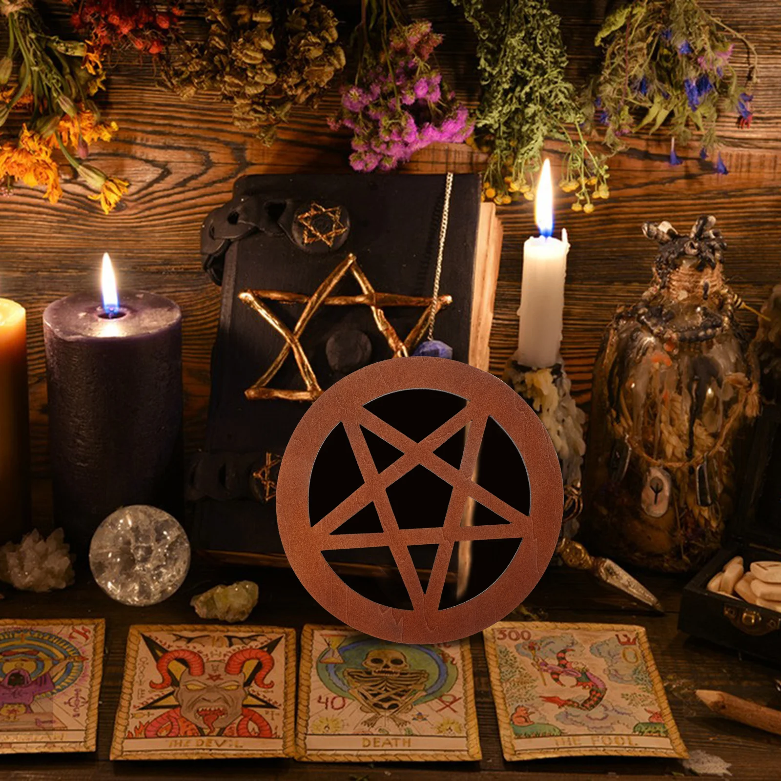 

Wooden Pentagram Altar Tile Premium Wood Home Yoga Decor Religious Rites Adornment Wooden Pentagram Altar Tile