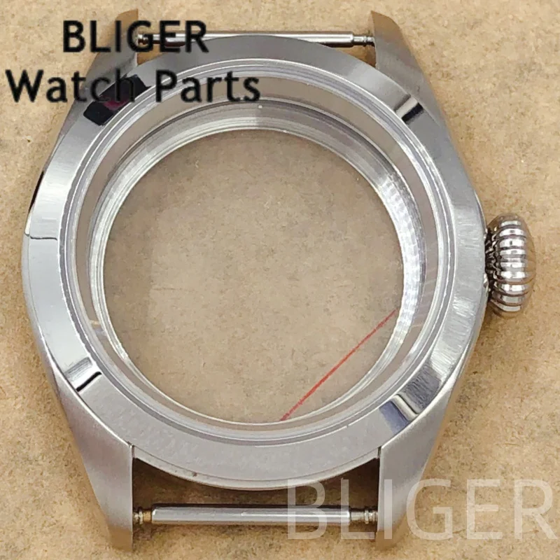 BLIGER 38mm Silver Polished Watch Case Big Crown/Small Crown Sapphire Glass Fit NH35 NH36 ETA2824 PT5000 Mingzhu Miyota Movement