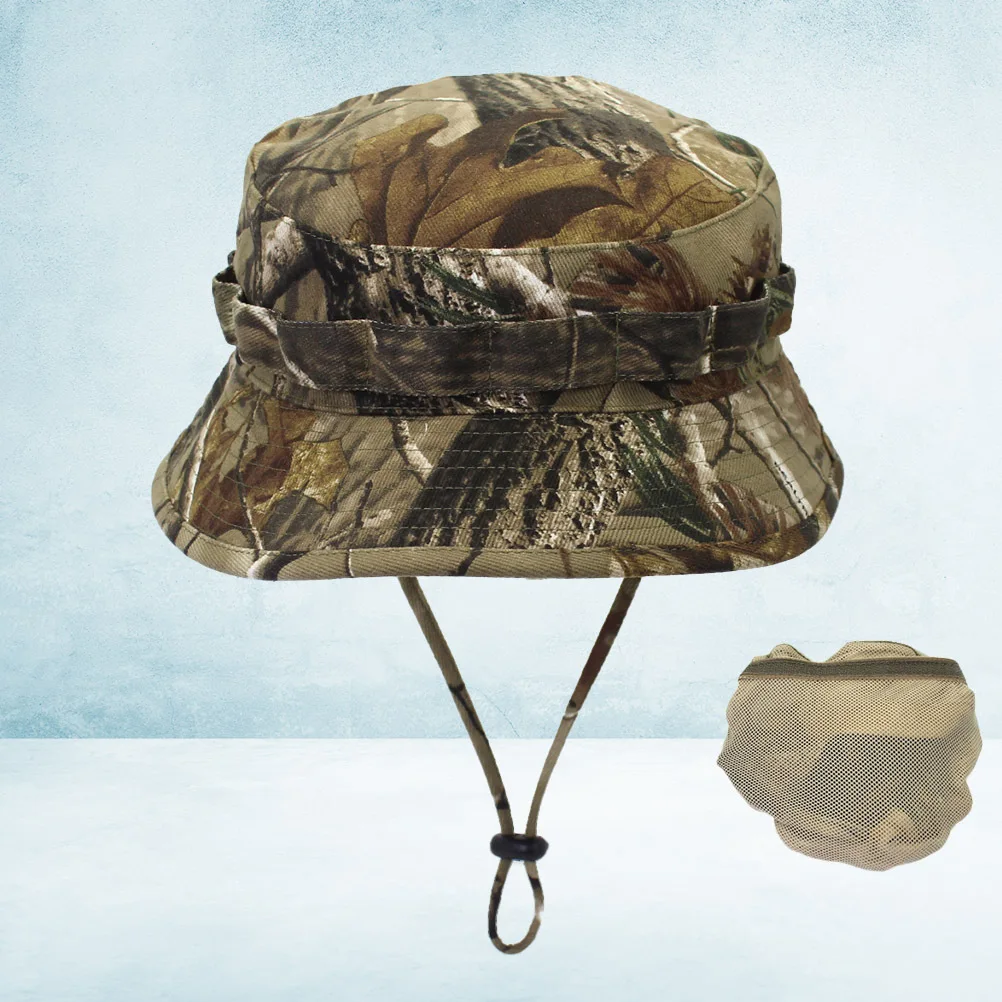 

Camouflage Bucket Cap Durable Canvas Outdoor Hat Adjustable Chin Strap Hunting Fishing Gardening Sun Protection Camo 60