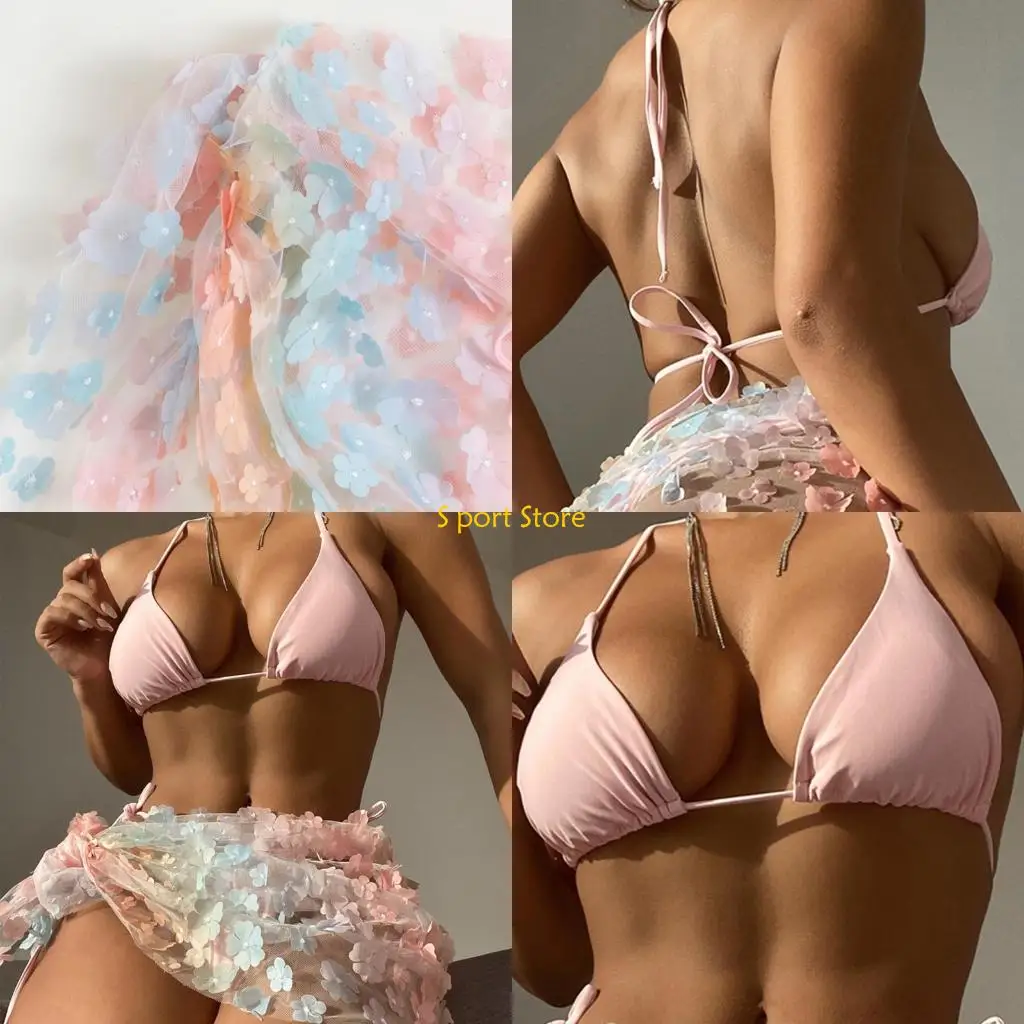 

U2JB Women 3 Pieces Swimsuits Sexy Lace Up Bathing Suit Ladies Backless Bikinis Set