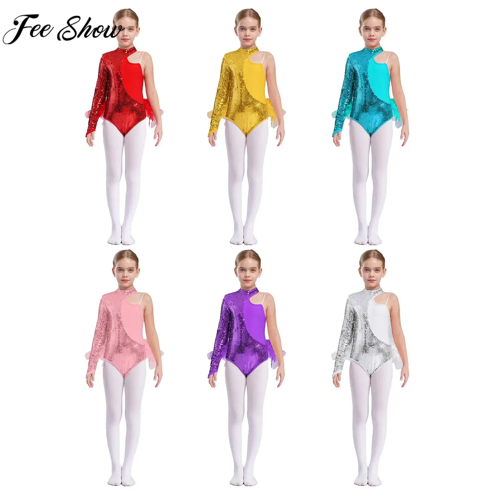 Dziecięce Dziewczęce Baletowe Baletki Tutu Łyżwiarstwo Figurowe Gimnastyka Trykot Brokatowe Cekiny Pióra Spódniczka Body Strój do Tańca na Występ