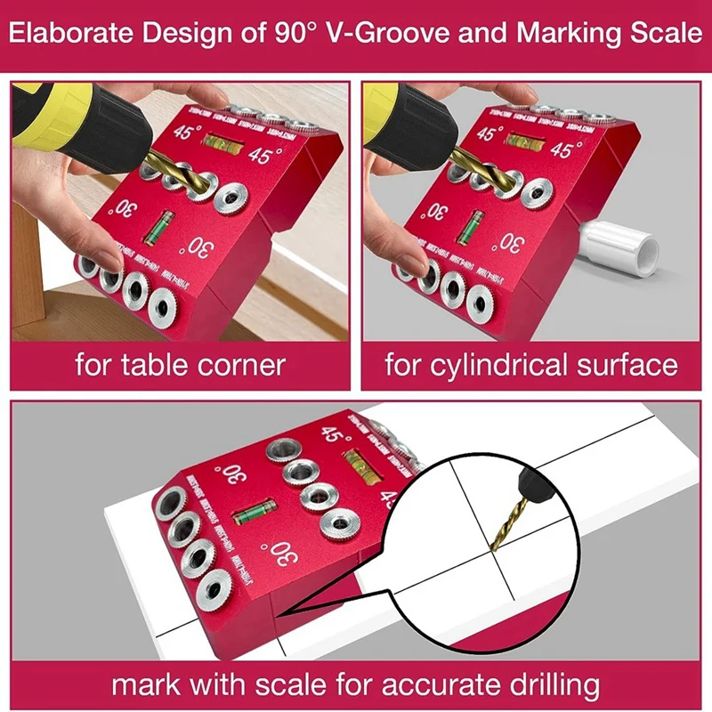 طقم تهزهز دليل الحفر للثقوب الزاوية والمستقيمة ، دليل الحفر تهزهز ، 4 بت ، 4 أحجام ، زاوية 30 45 90 درجة