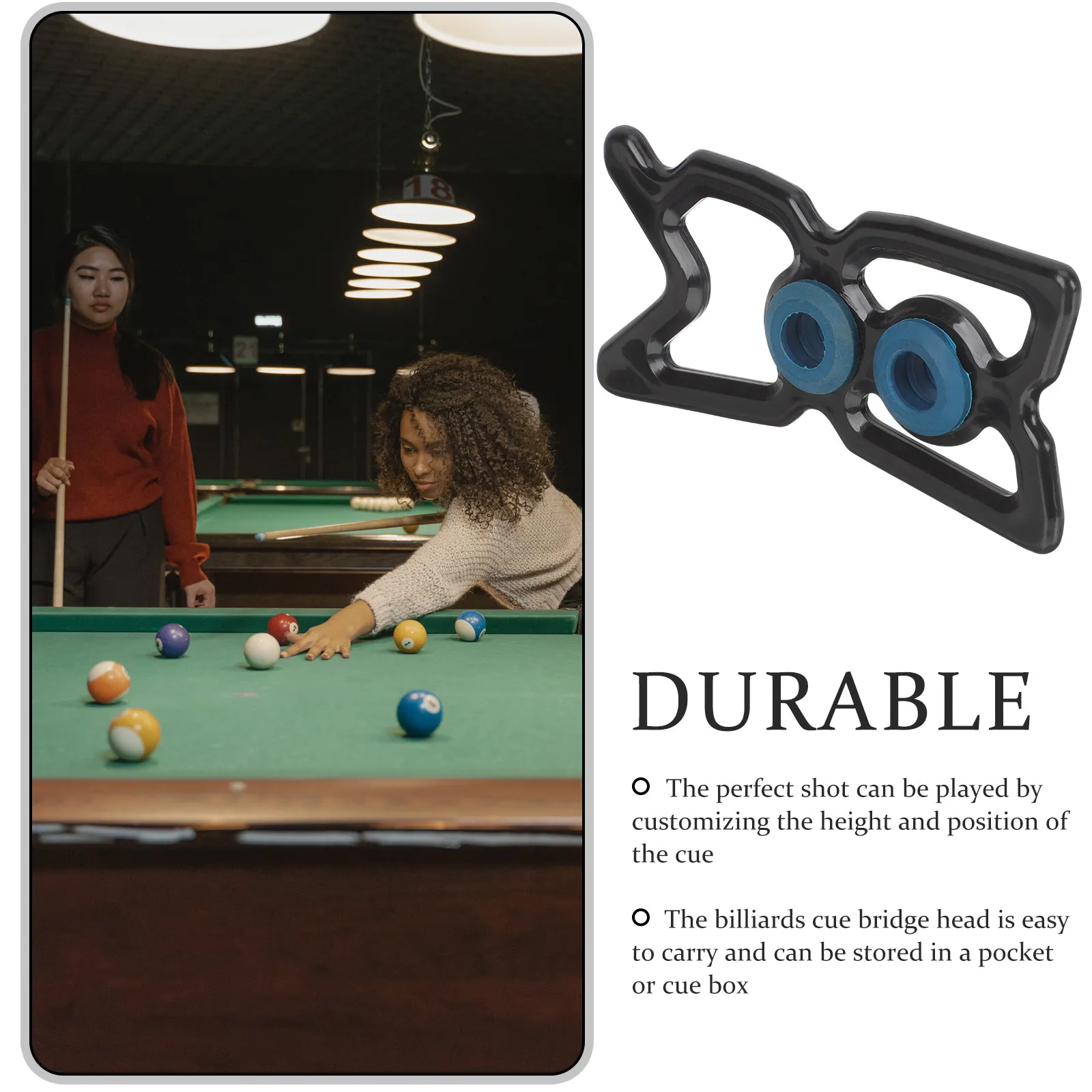 Portable Skid-on Billiards Bridge Head for Pool Cue Instant Conversion Adjustable Height Position Rest Support for Snooker Nine
