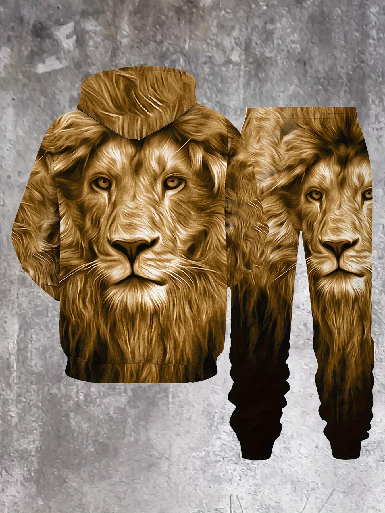 Nuovo arrivo Casual Inverno Autunno Modello leone Felpa con cappuccio e pantaloni stampati in 3D Set Tuta Set da 2 pezzi Abbigliamento sportivo da uomo