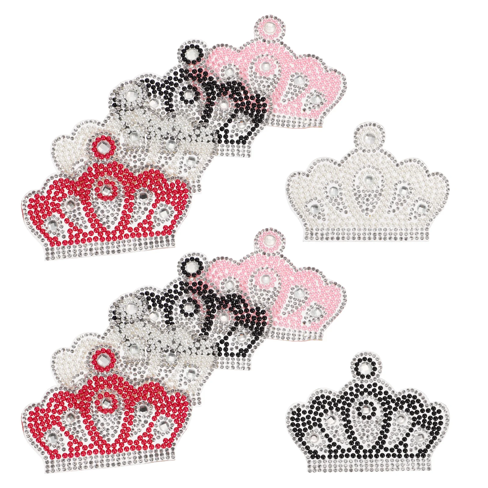 

10Pcs Crown Shape Embroidery Stickers Pearl Rhinestone Decals for Clothes Jeans Backpack Decorative Self-Adhesive
