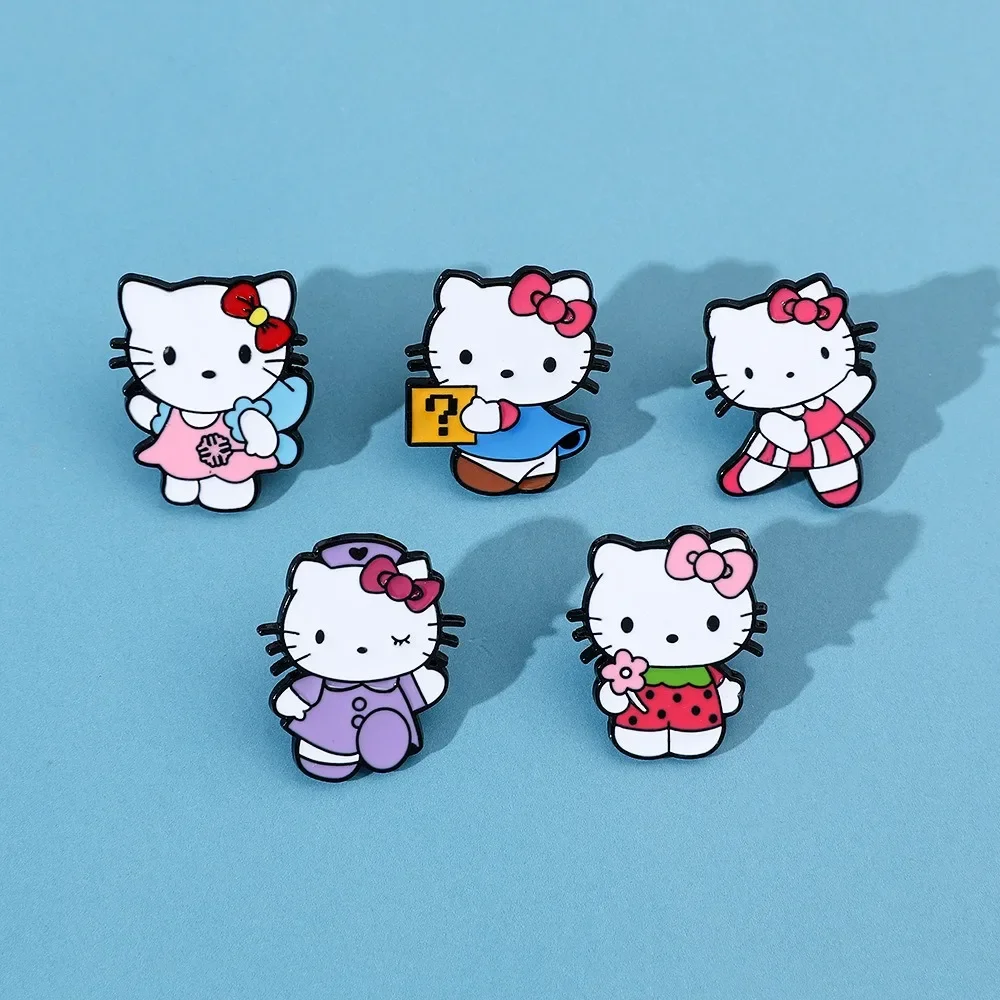 Брошь Sanrio, ювелирные изделия, аниме фигурки Hello Kitty Kuromi, милый металлический значок, кошка, сплав, искусственная бриллиант