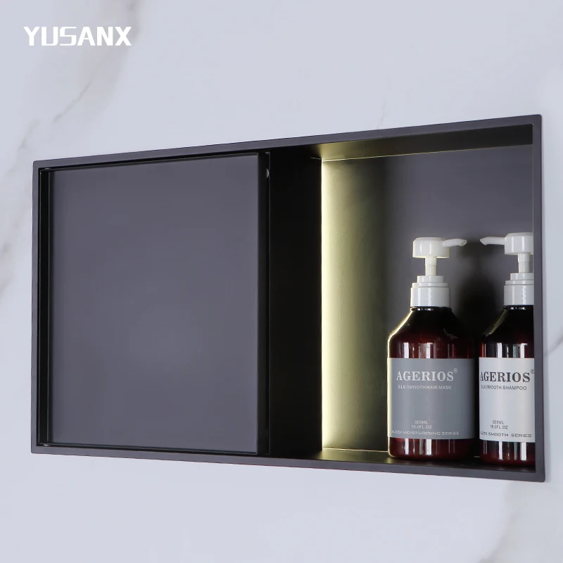 Extremely narrow side embedded niche shelf 304 stainless steel bathroom shower room Internet celebrity metal niche cabinet with