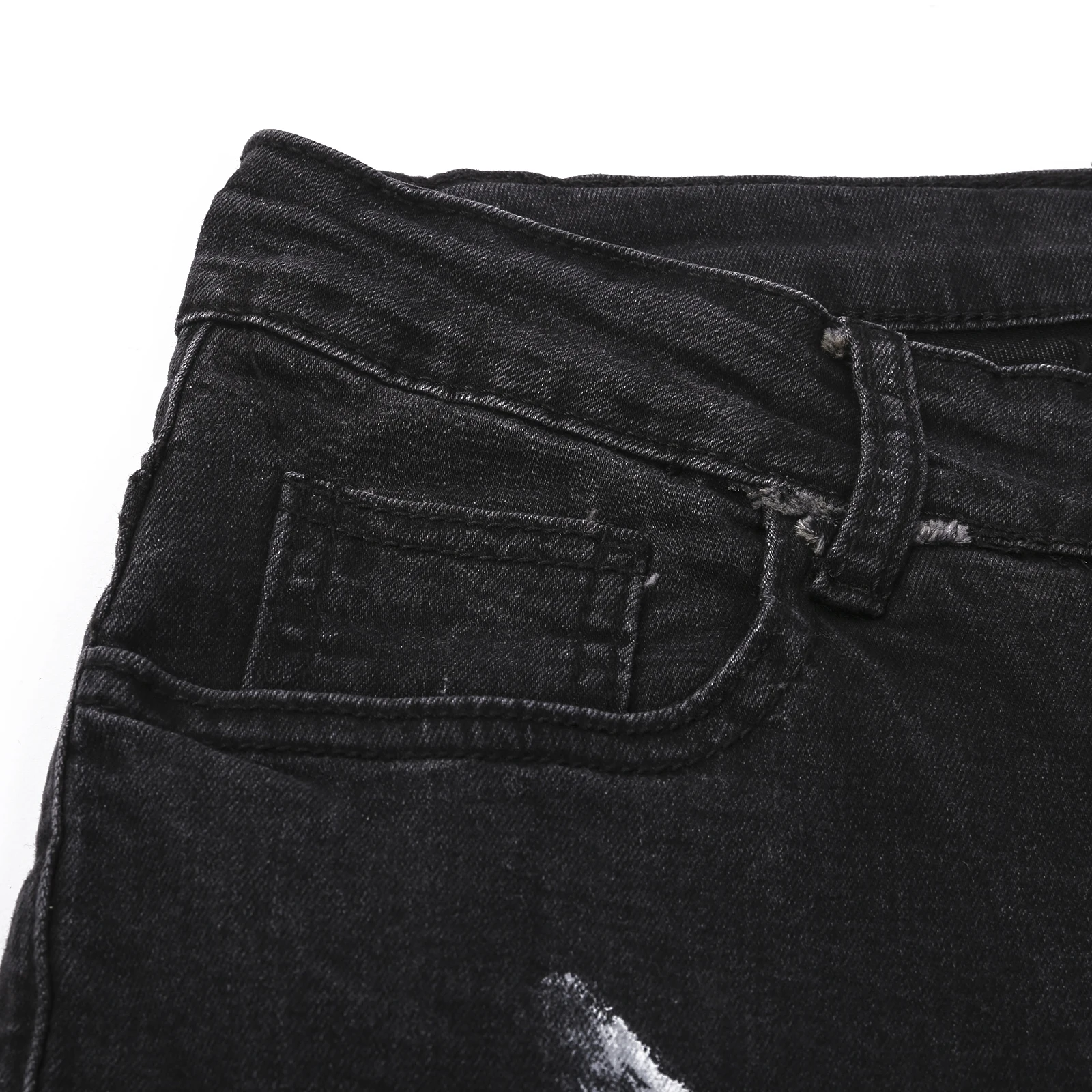 Calça jeans afligida masculina, jeans slim fit rasgado, buracos destruídos, elástico, magro, Vetro, anos 90