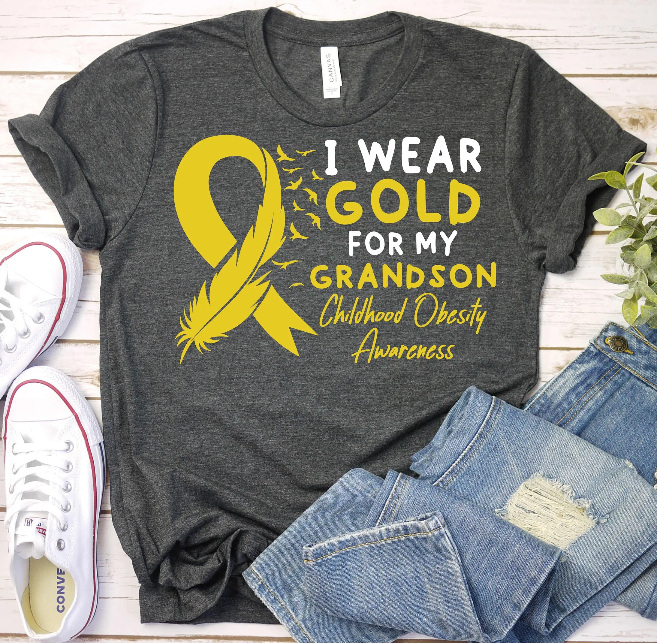 Childhood Obesity Awareness T Shirt Month Yellow Ribbon Pediatric Support Grandson