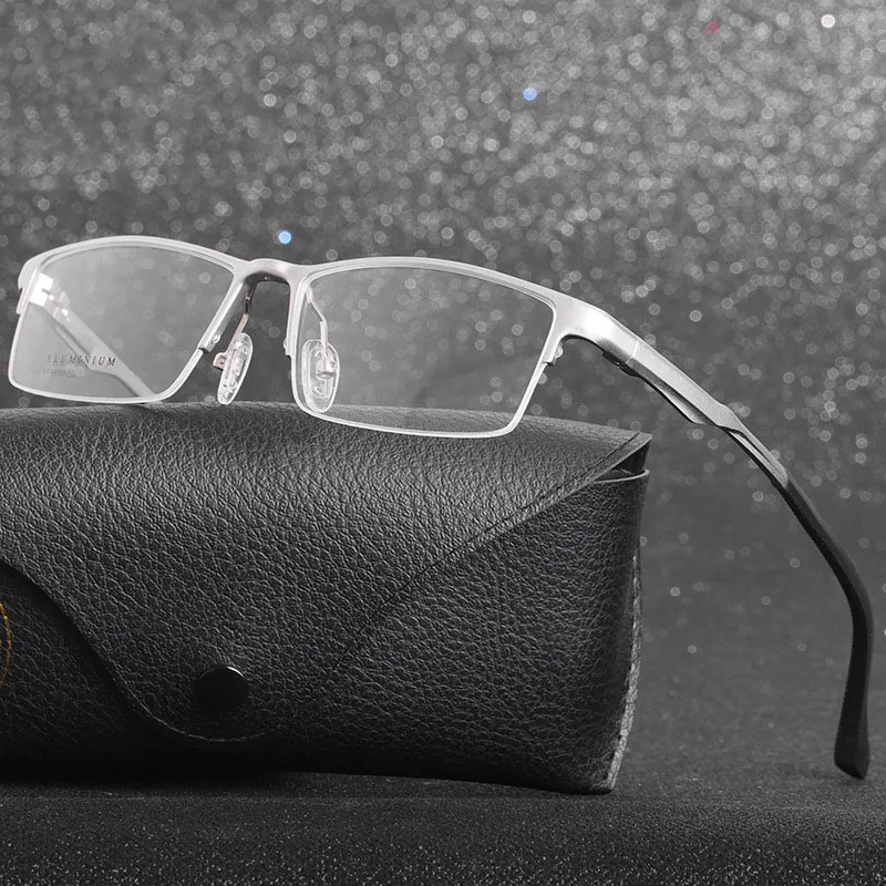 HDCRAFTER Titanium Glasses Frame 18g light Men Square Myopia Prescription Eyeglasses Frames Half Rim Optical Male Korean Eyewear