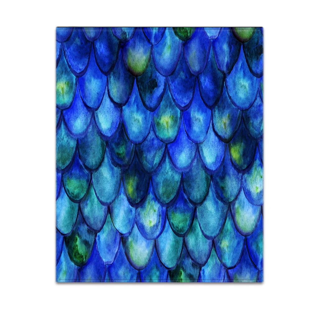 Watercolor Blue Green Mermaid Scale Art Print Throw Blanket,warm for casual rest on couch,patio,chill zone,birthday gifts