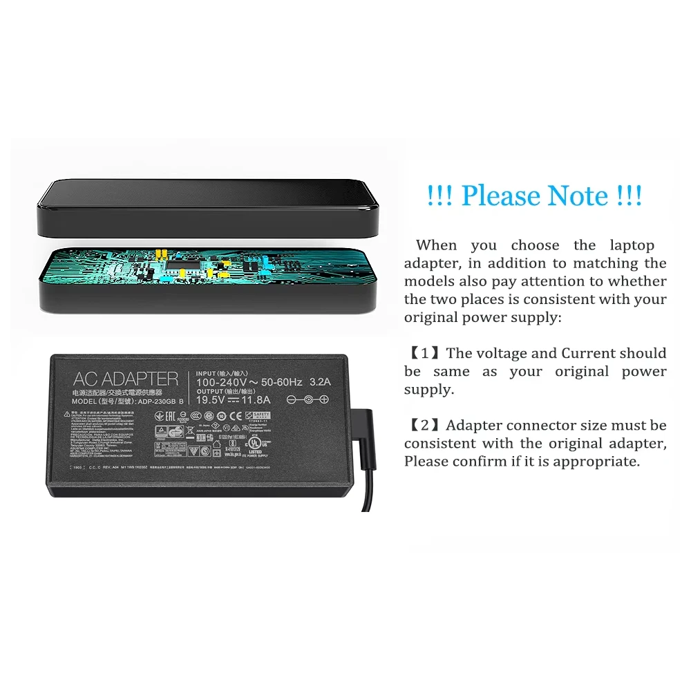 19.5V 11.8A 230W 6.0*3.7MM Charger AC Laptop Adapter For ASUS ROG GM501GS GX501  GX501VI-XS75  ADP-230GB  Notebook Power Supply