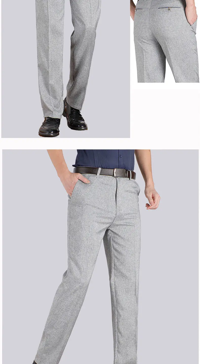 Herren Business-Anzughose, Casual, Mittellange, Weiche, Gepflegte Marken-Arbeitshose, Gerade Passform, Schwarz/Grau, Große Größen 28-40 – Detail 16