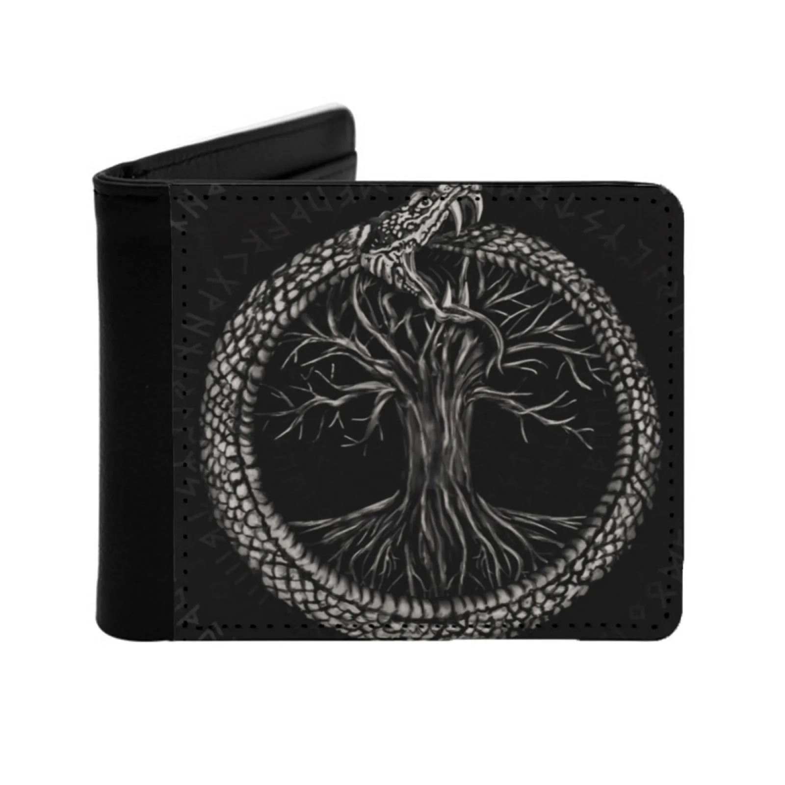

Ouroboros With Tree Of Life Personalized Wallet For Men And Women Pu Leather Short Pocket Purse Ouroboros Uroborus Serpent