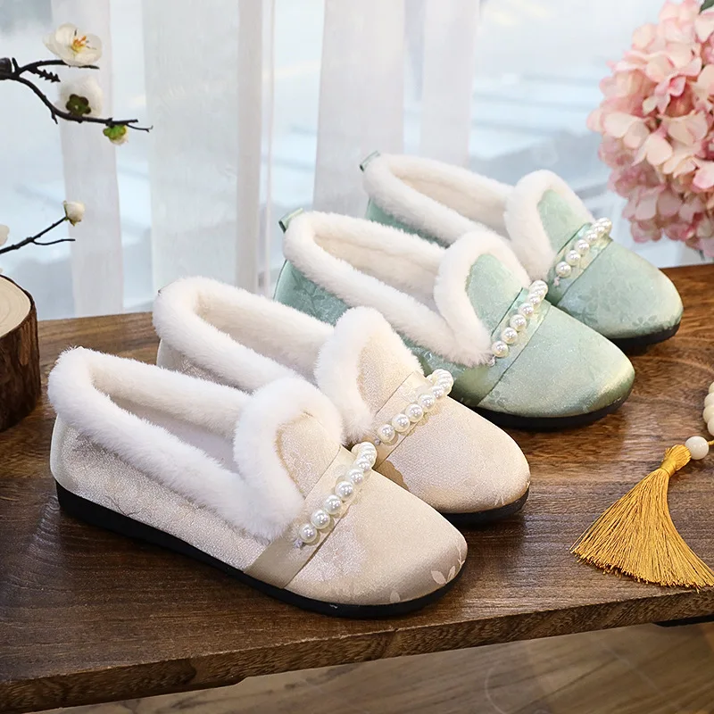 

Антикварные женские туфли в стиле Хань: повседневные, для вождения, на плоской подошве, с вышивкой, на высоком каблуке, универсальные, в стиле древнего династии Мин, бархатные, для Ханьфу