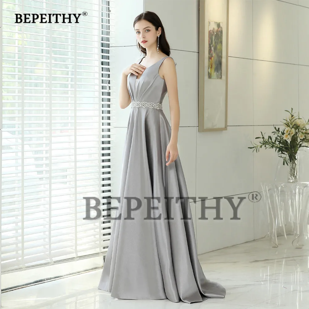 BEPEITHY Personalizado V-neck Vestidos De Noite Com Cinto De Cristal Vintage V Neck Elegante Vestido Formal Até O Chão Prom Dress 2023