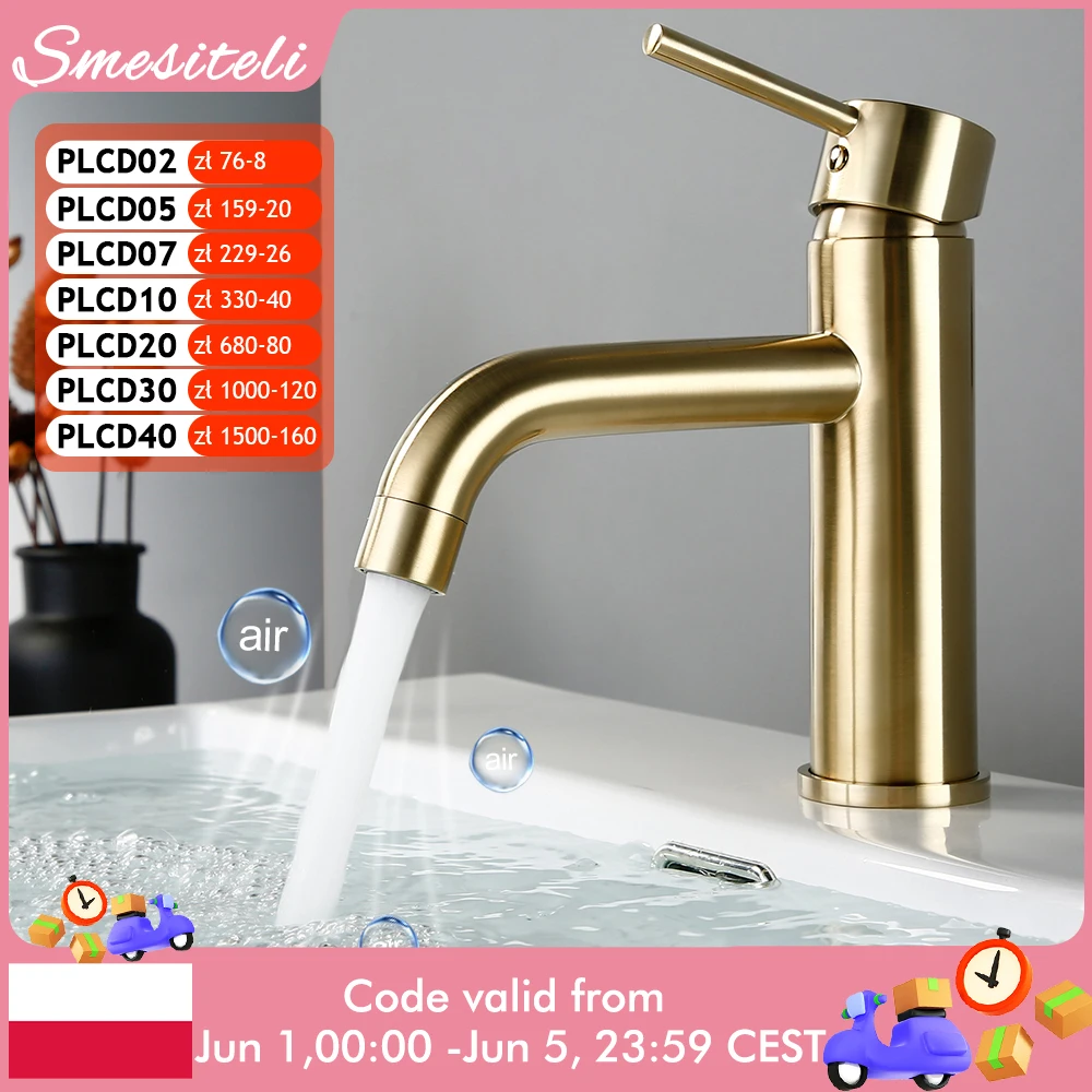 

Brushed Gold Basin Faucet Solid Brass Hot And Cold Water Basin Mixer Sink Tap Deck Mounted Bathroom Taps