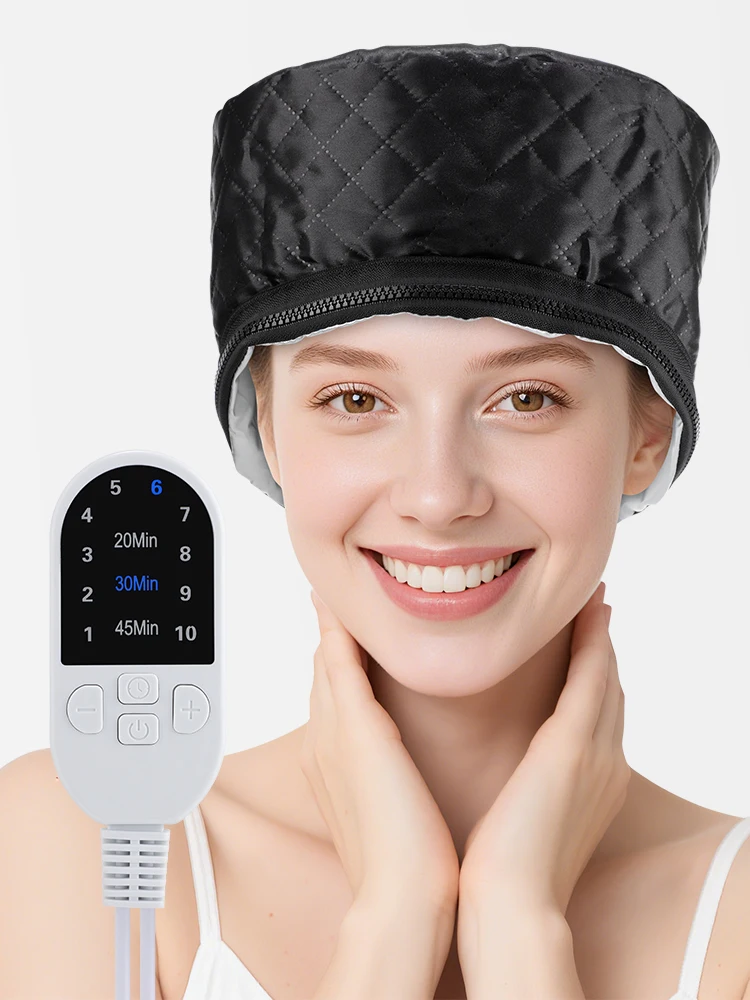 Elektrische Haardampfkappe, Haarheizkappe mit 3 Zeiteinstellungen und 10 Wärmestufen für den Heimgebrauch, thermische Haarpflegekappe für Tiefenpflege und SPA. – Detail 10