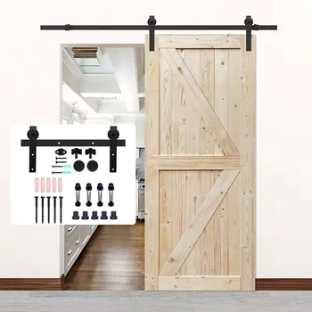 4-9.6FT Schuifdeuren Schuurdeur Hardware Track Kit Houten Deur Hardware Zwart J-vormige Top Gemonteerde Hangers Systeem