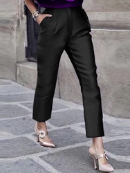 Pantaloni neri per le donne vita alta elastica ufficio signora lavoro lunghezza polpaccio Casual matita Capris con tasche pantaloni lucidi estivi