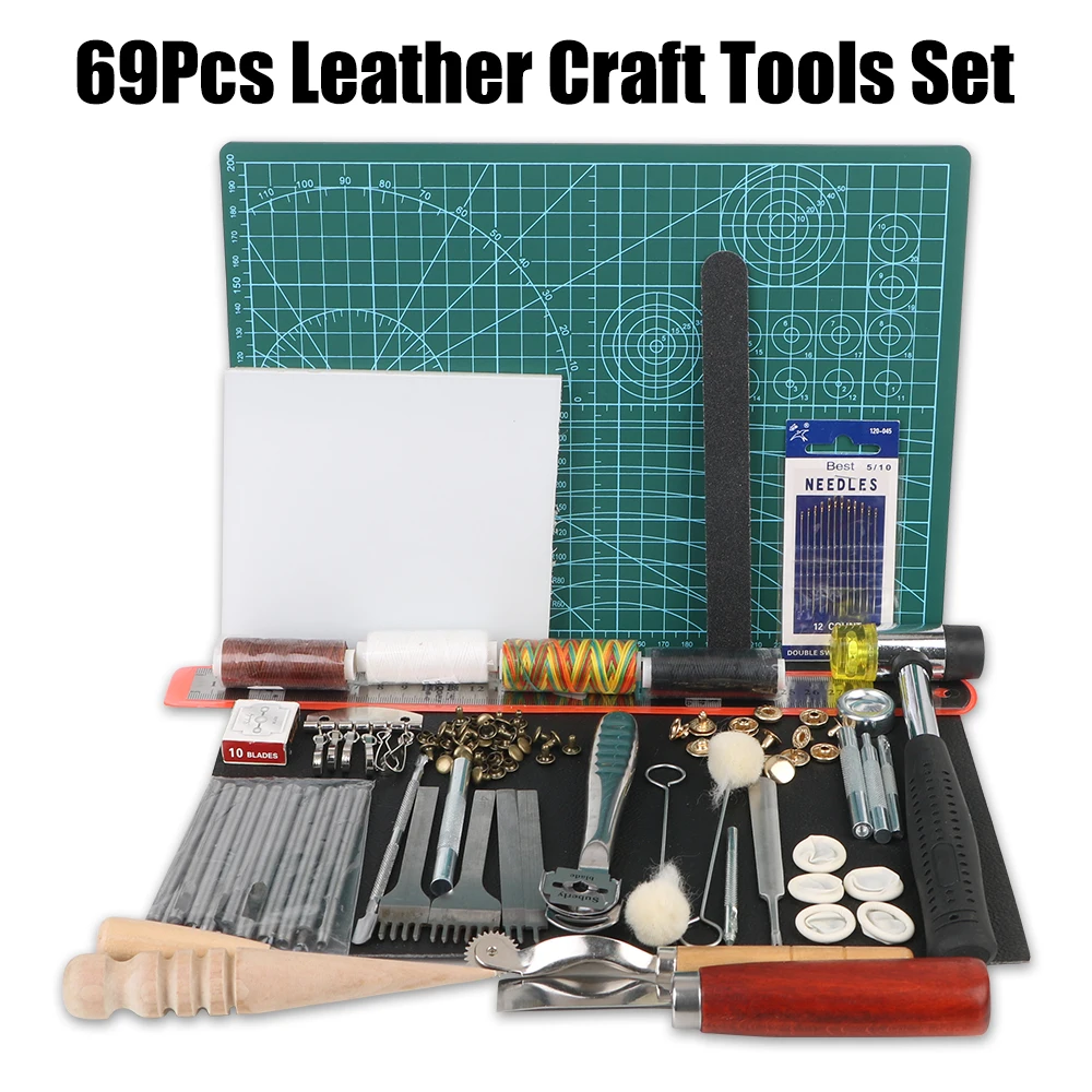 Practical Saddle Groover Kit Hand Sewing DIY Carving Work Stitching Punch 69Pcs/Set Professional Leather Craft Tools