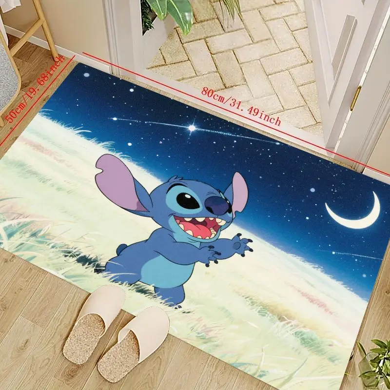 Alfombra de suelo con personaje de dibujos animados de Disney Lilo & Stitch Stitch, bonito diseño de Luna de noche estrellada, alfombra antideslizante, felpudo para K, 1 ud.
