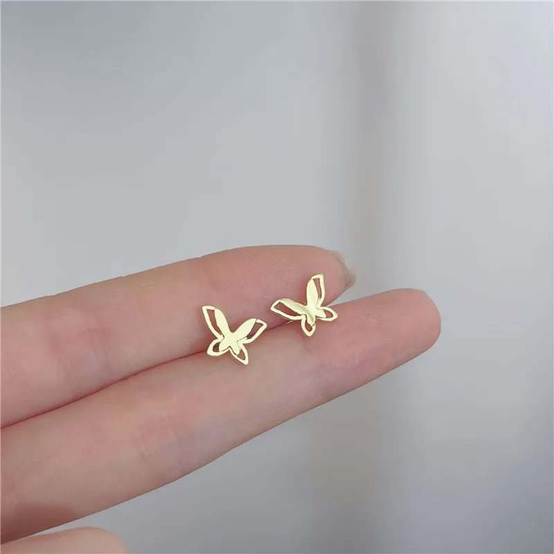 ﻿925 Silver Needles Gold Color Simple Small Butterfly Stud Earrings for Women Hypoallergenic Daily Wear Ear Girls Pierc Gifts