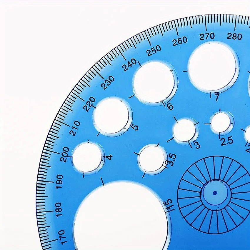 

1pc 360-Degree Rotating Round Ruler - Transparent Blue Template with Circles & Degrees for Drafting, Patchwork, Office