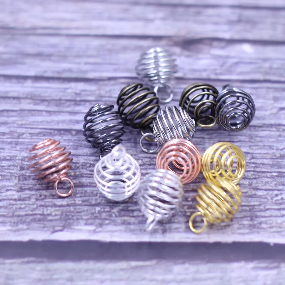 200Pcs Pendants Lantern Spring Spiral Bead Cage Alloy Gunmetal Bronze Gold Silver Color Mixed For Necklace Jewelry DIY Charm 9mm