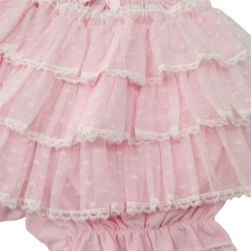 Women Lolita Bloomers Teens Japanese Cute Maid JK Cosplay Tiered Ruffle Bloomer Shorts Mesh Tulle Tutu Pumpkin Pants Pettipants