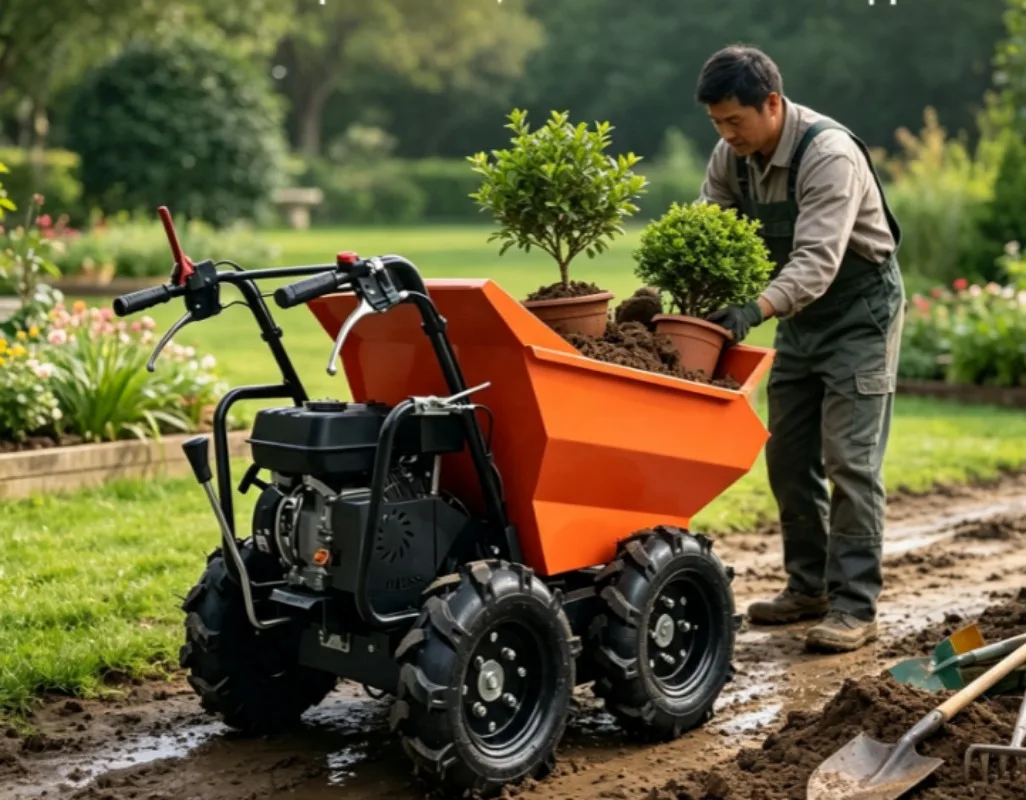 High Efficiency Mini Wheeled Yard Transport Cart With Motor Control Module For Outdoor Material Handling