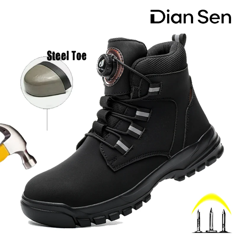 

Men's Safety Boots Steel Toe Anti-smash Anti-Puncture Work Boots High Top Rotary Button Sneakers Botas De Trabajo Para Hombre