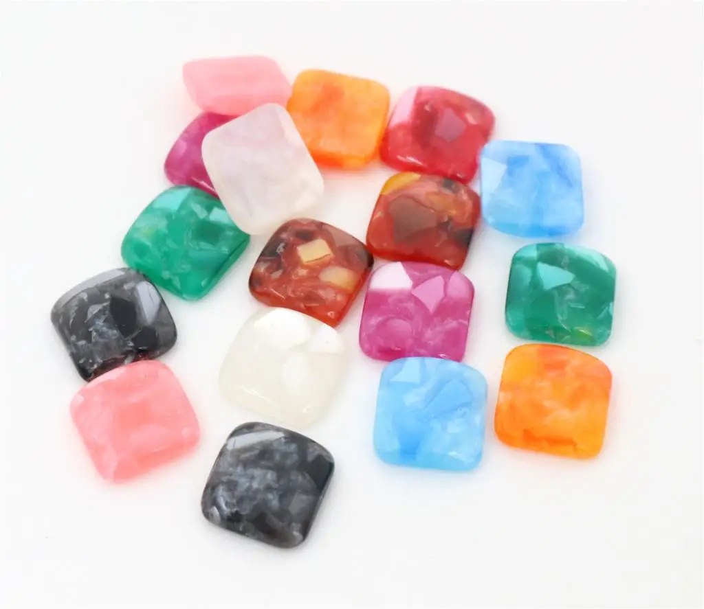 40pcs 12mm Square Resin Built-in Shell Cabochons Mixed Color Flat Back Cabochon Setting Supplies for Jewelry Finding-O7-13