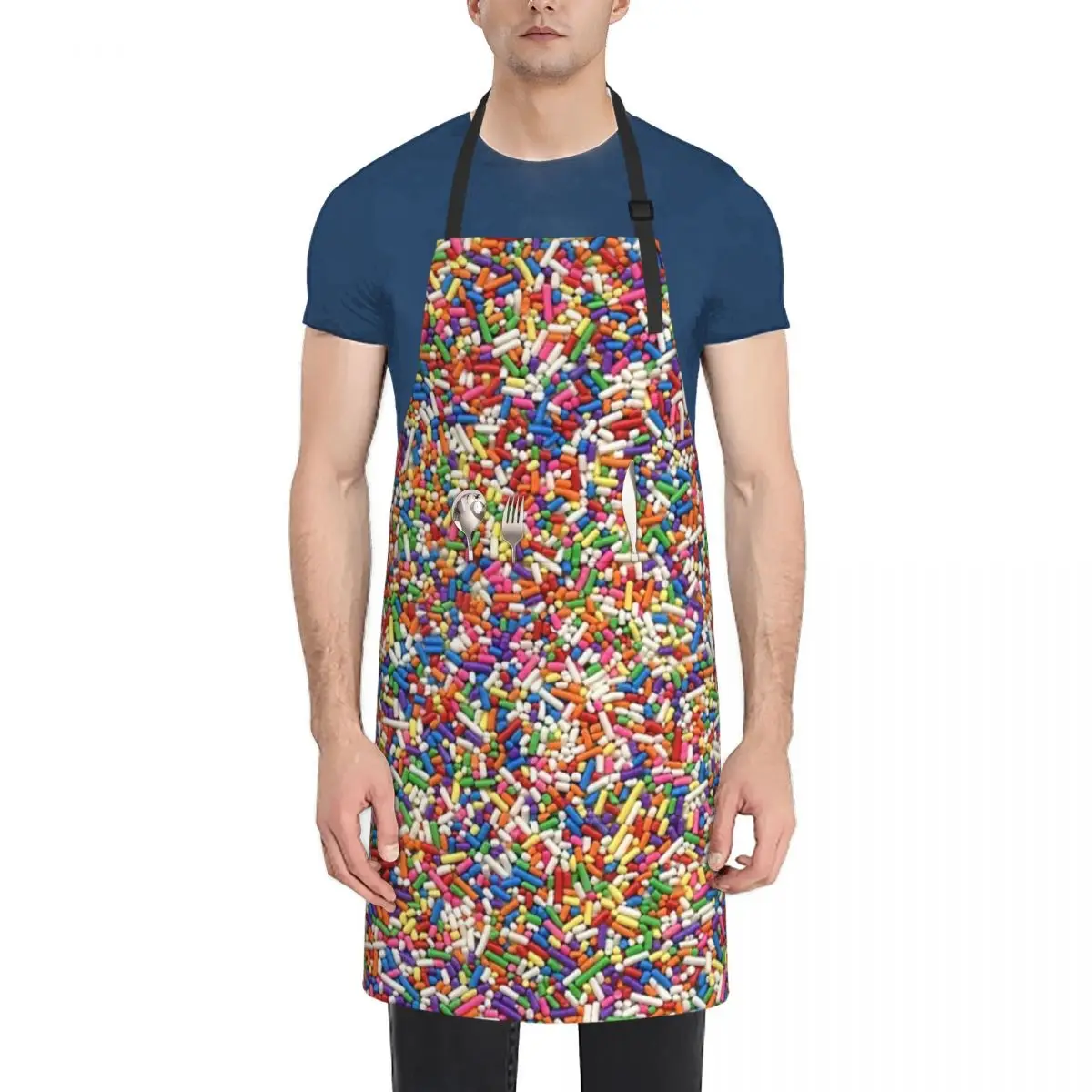 

Rainbow Sprinkles Waterproof Kitchen Apron For Women/Men With Pockets Work Restaurant Shop Waiter Work Uniform