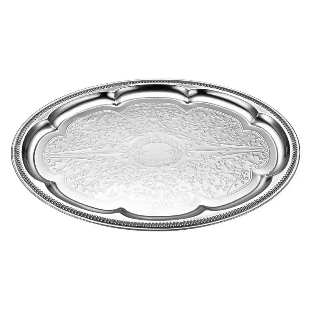 New Embossed Cake Tray Oval Large Size Jewelry Storage Plate Photo Props Stainless Steel Dessert Plate Home Decoration