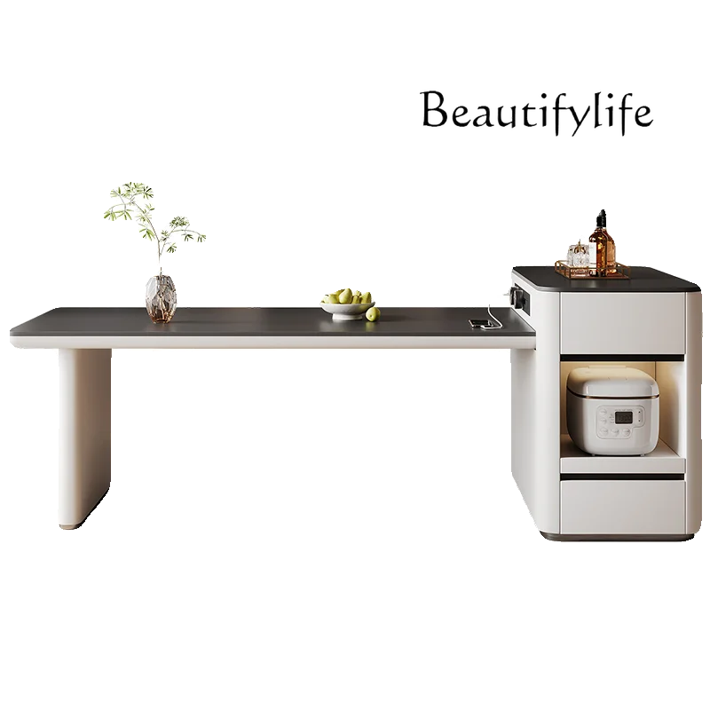 

Island integrated retractable upside down light luxury guide dining table kitchen mobile ultra-small island table