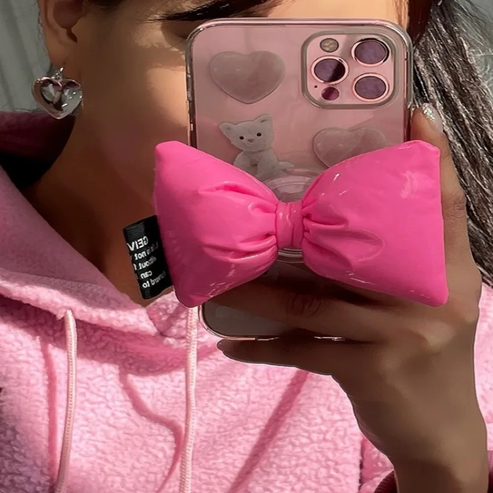 Trendi 3D pegangan ponsel ikatan simpul PU tempat ponsel aksesoris