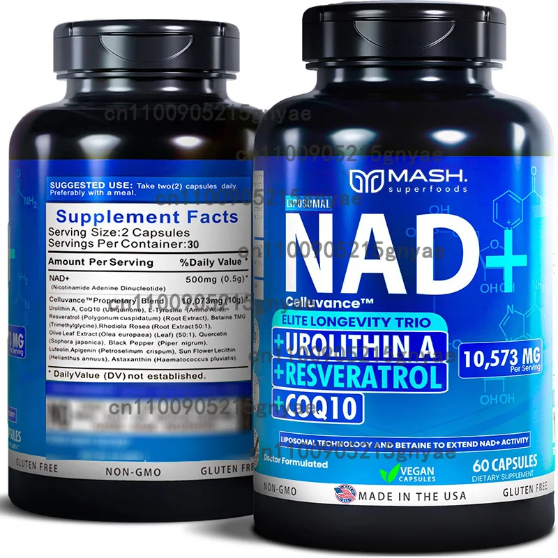 NAD+ Resveratrol Supplement Capsules | For Healthy Aging – Boosts Cell Regeneration, Natural Energy, Focus & Memory