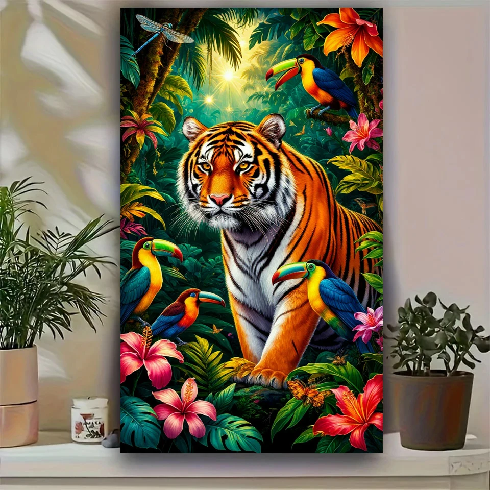 الغابة المشهد كبير كامل Diy بها بنفسك الماس اللوحة الفن جديد 2026 النمر الببغاء الحيوانات الماس الفسيفساء عبر عدة خياطة ديكور المنزل #2
