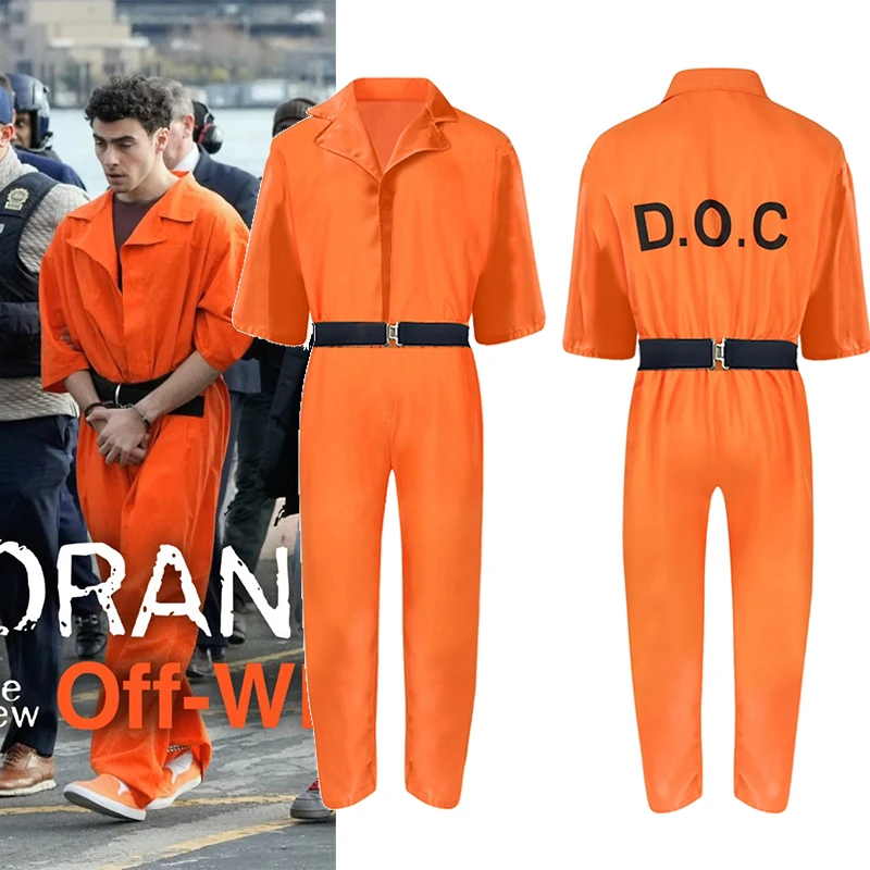 2025 New Arrival Adult Jailbird Prisoner Inmate Halloween Dress Up Onesie LUIGIING Cosplay Men Orange Prison Jumpsuit Costume