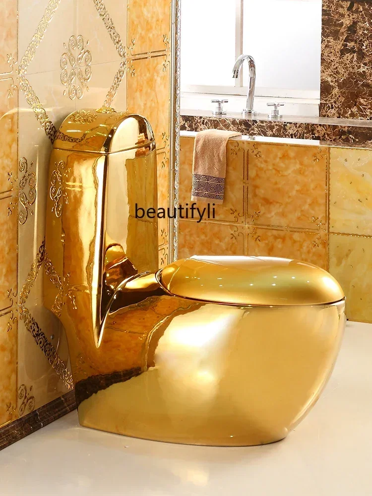 European-Style Gold Toilet Luxury Siphon Water-Saving Color Toilet Mute Creative Pumping Wall Drainage Toilet