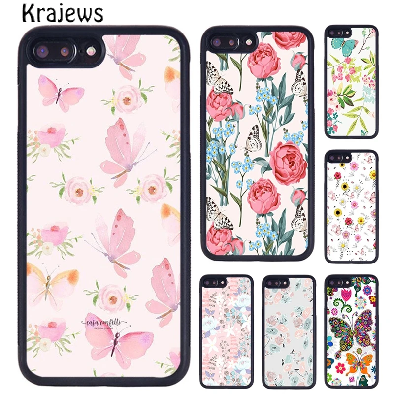 Krajews BUTTERFLY FLORAL PATTERN COLLECTION Phone Case For iPhone 16 15 14 plus X XS XR 11 12 13 pro max coque