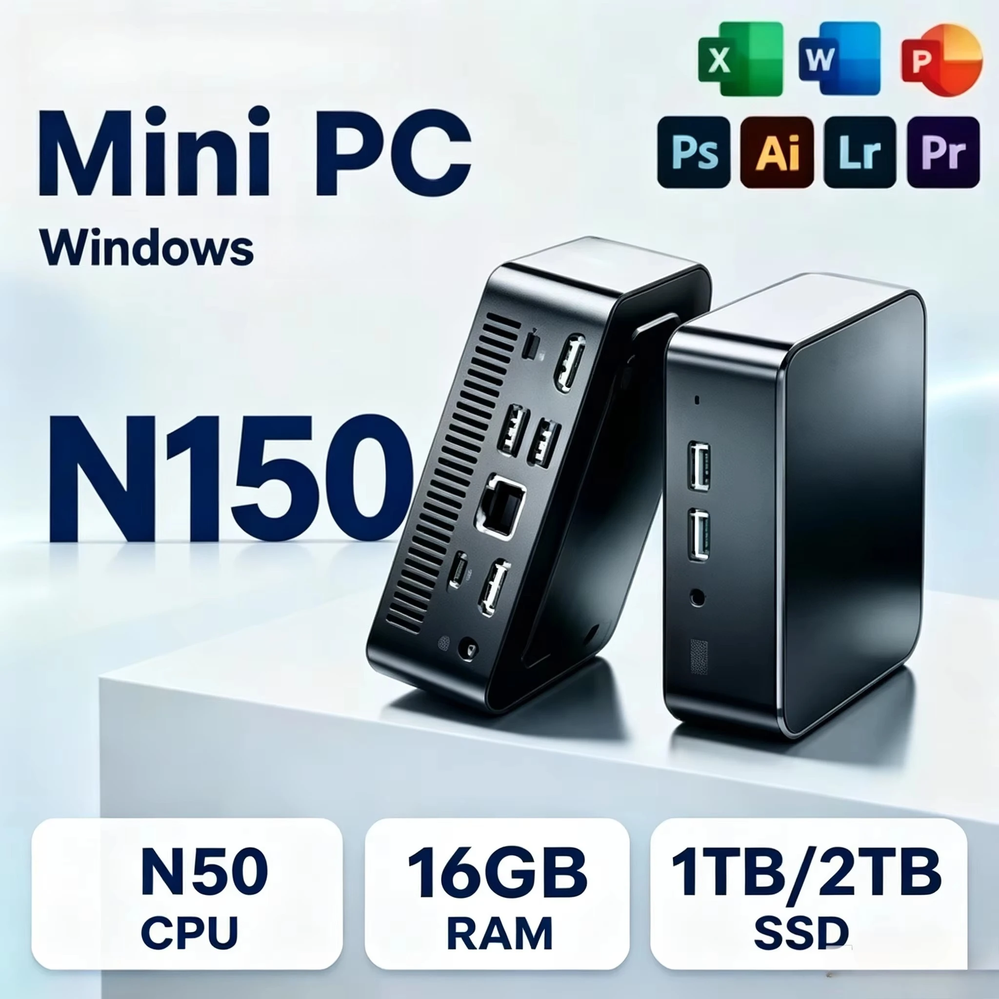ポータブルミニpc、intel-core-n150搭載、windows-os、16gb-ram、1-2tb-ssd、wi-fi、bluetooth-52、4k-60hz-hdディスプレイ、ゲーミング、オフィス、学習用pc。