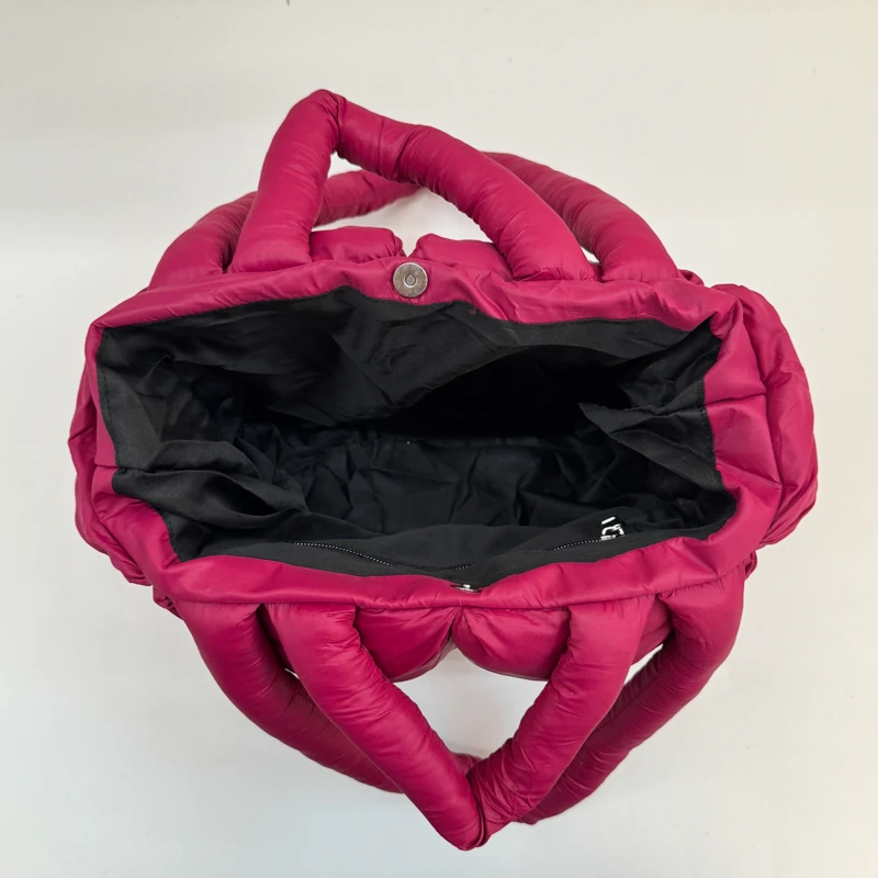 2025 Winter Fashion Rose red Space Cotton Handbags Women Large Capacity Tote Designer Feather Padded Ladies Quilted Shoulder Bag
