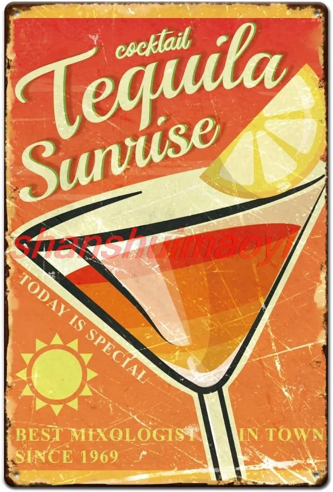 SUPERDANT Wine Drink Tin Sign Tequila Cocktail Sunrise Metal Tin Sign Best Mixologist In Town Metal Signs Funny Signs and P nice