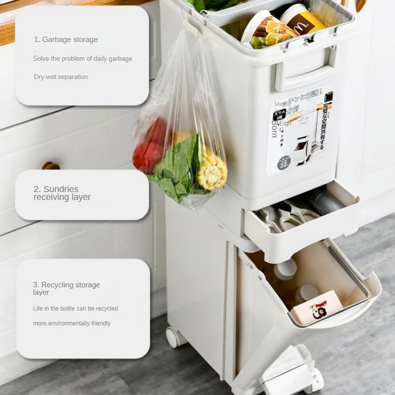 Kitchen Classification Waste Bins 2/3 Layers Large Capacity Dry & Wet Trash Separation Odor Prevention Lid Modern Trash Solution