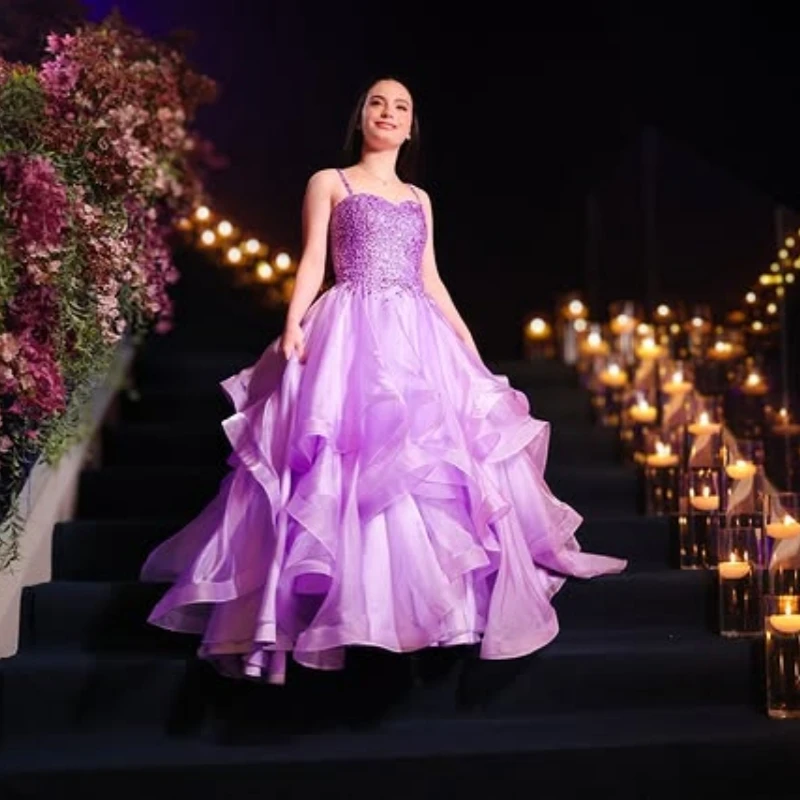 

Customized Purple Quinceanera Dresses Off the Shoulder glitter applique layering Tull Long tail Vestido 15 Quinceanera