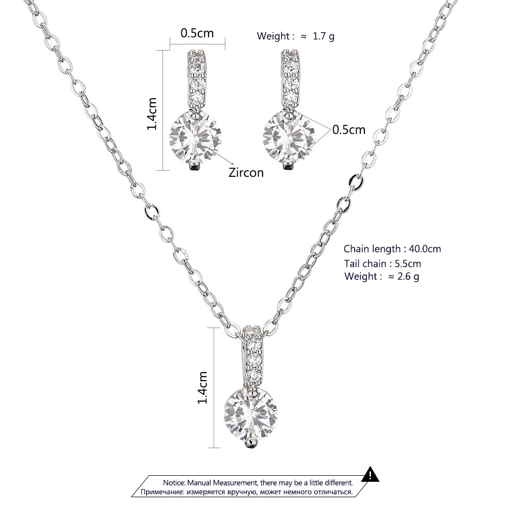 Elegant Bridal Wedding Jewelry Sets Female Round Clear Crystal Zirconia Pendant Necklace Earrings Party Jewellery for Women