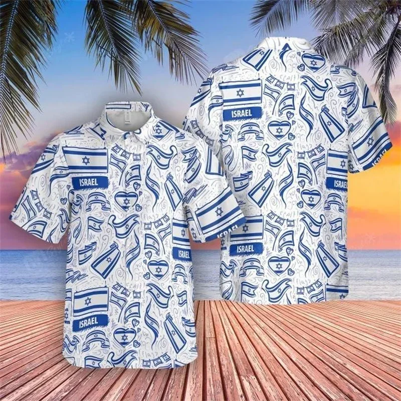 Israel Nation Flag 3d Print Hawaiian Shirt for Men Summer Oversized Quick Dry Surf Beach Shirt Casual Unisix Button Aloha Shirt